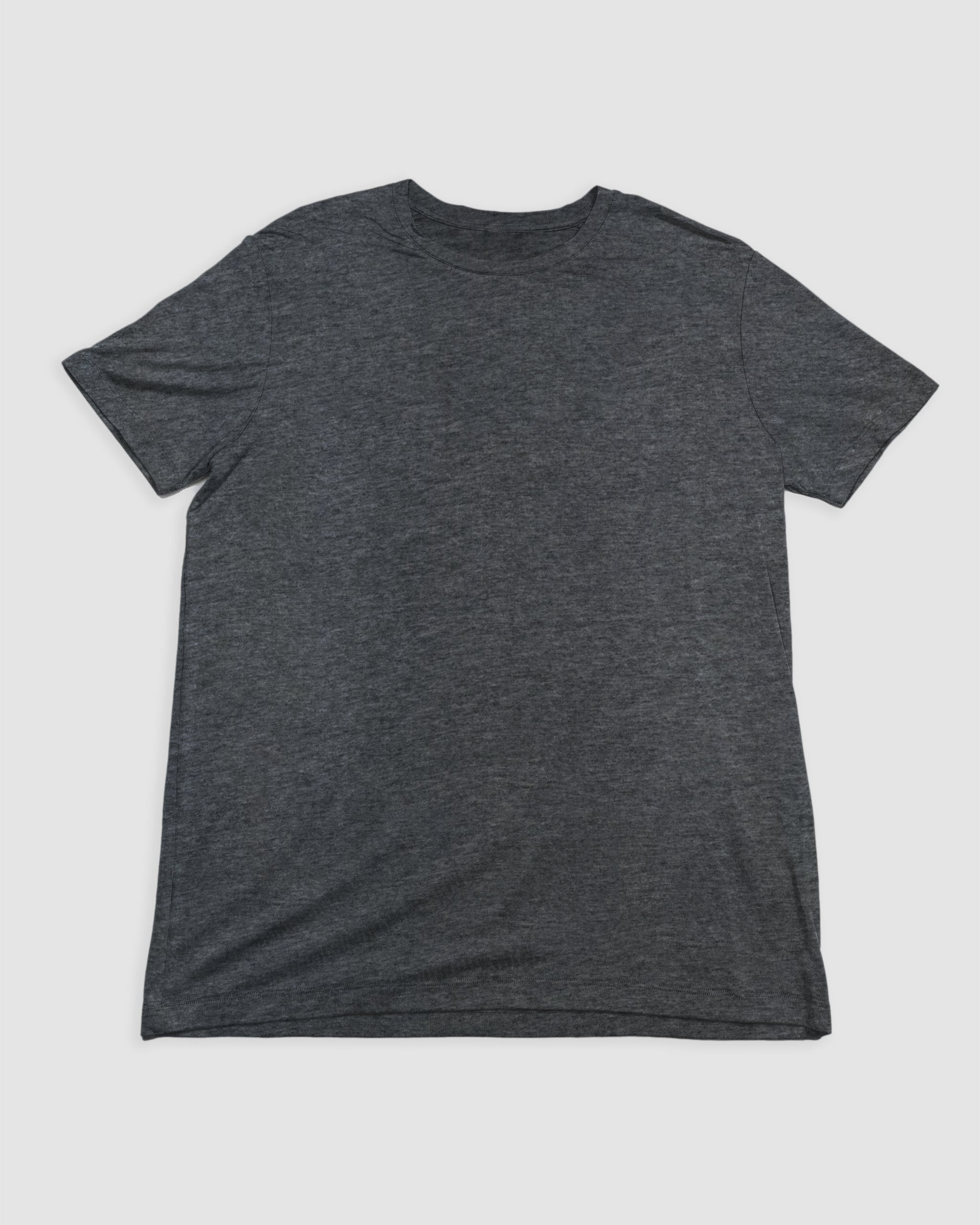 The BEARDEDGOAT Men’s EverZen™ Short Sleeve in Heather Charcoal is a crew neck t-shirt with performance comfort, shown laid flat on a white background for everyday wear.