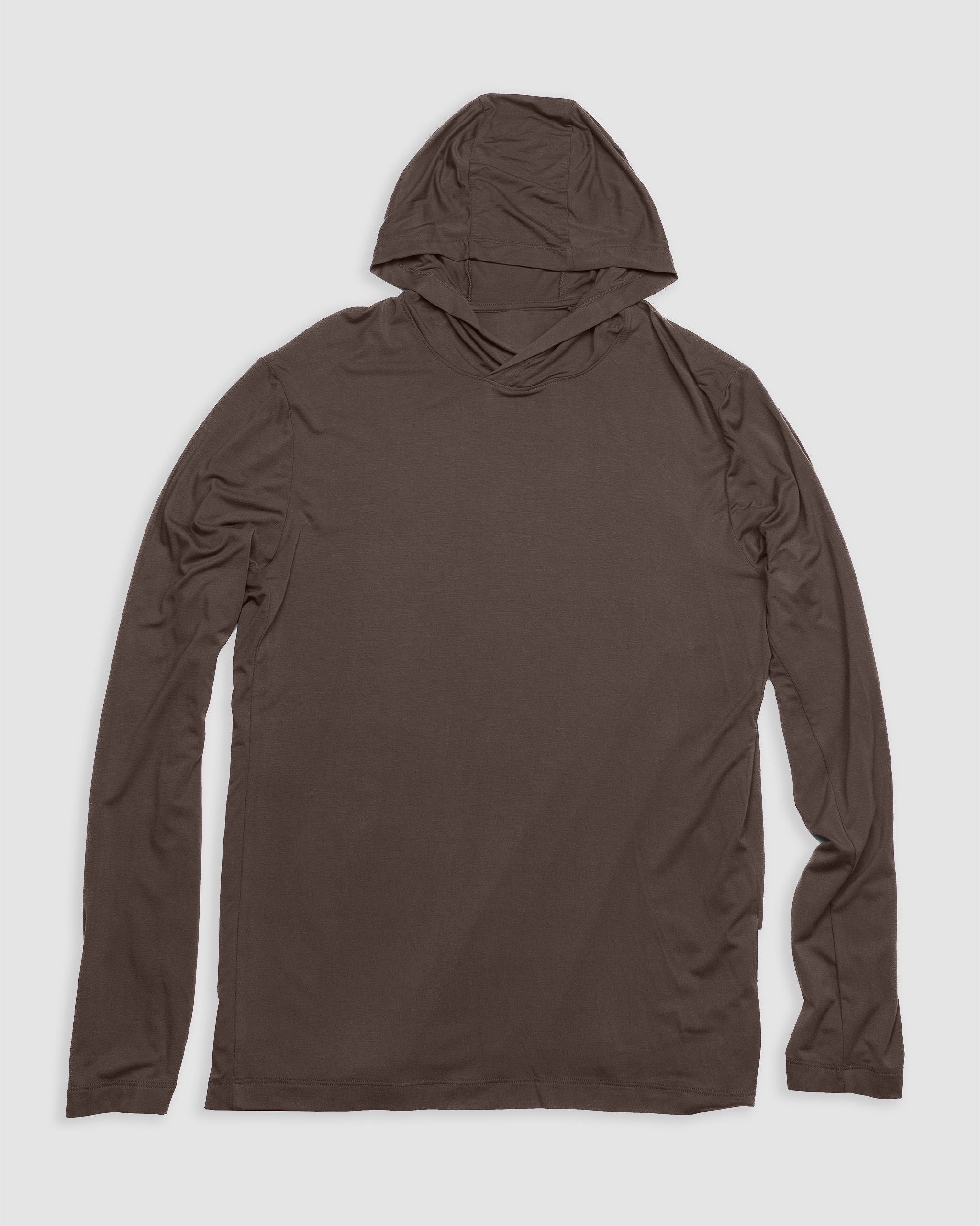 The Men’s EverZen™ Hoodie by BEARDEDGOAT in Dark Earth is a lightweight bamboo men’s hoodie with long sleeves, a relaxed fit, and a simple design—perfect as a sustainable wardrobe essential.